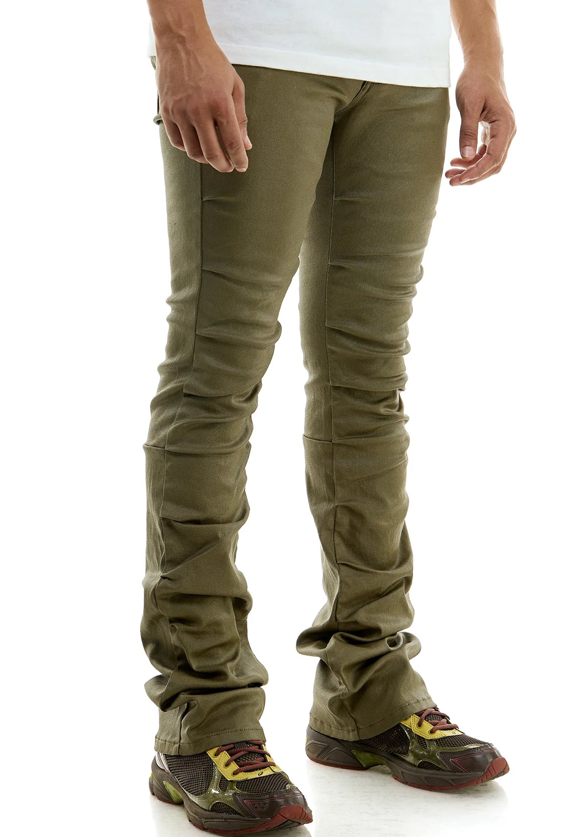 Olive skinny waxed jeans