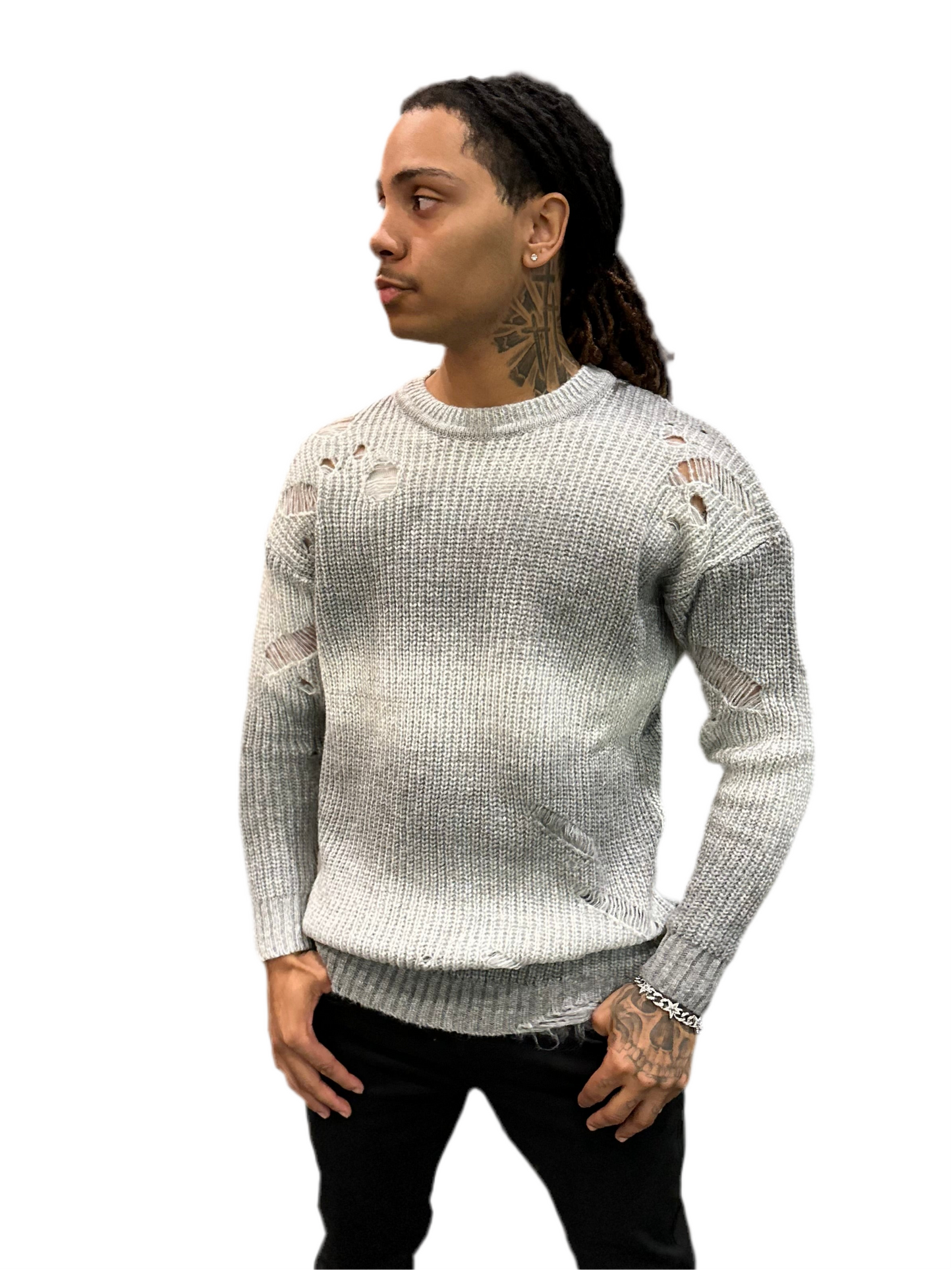 Men distressed sweater