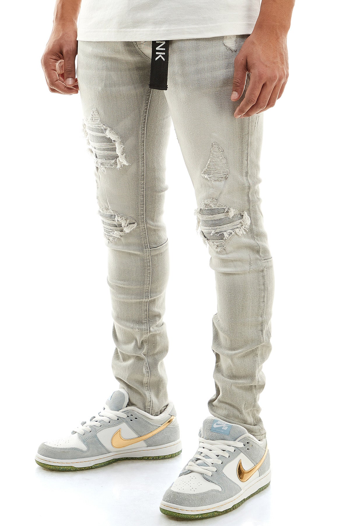 Distressed gray skinny